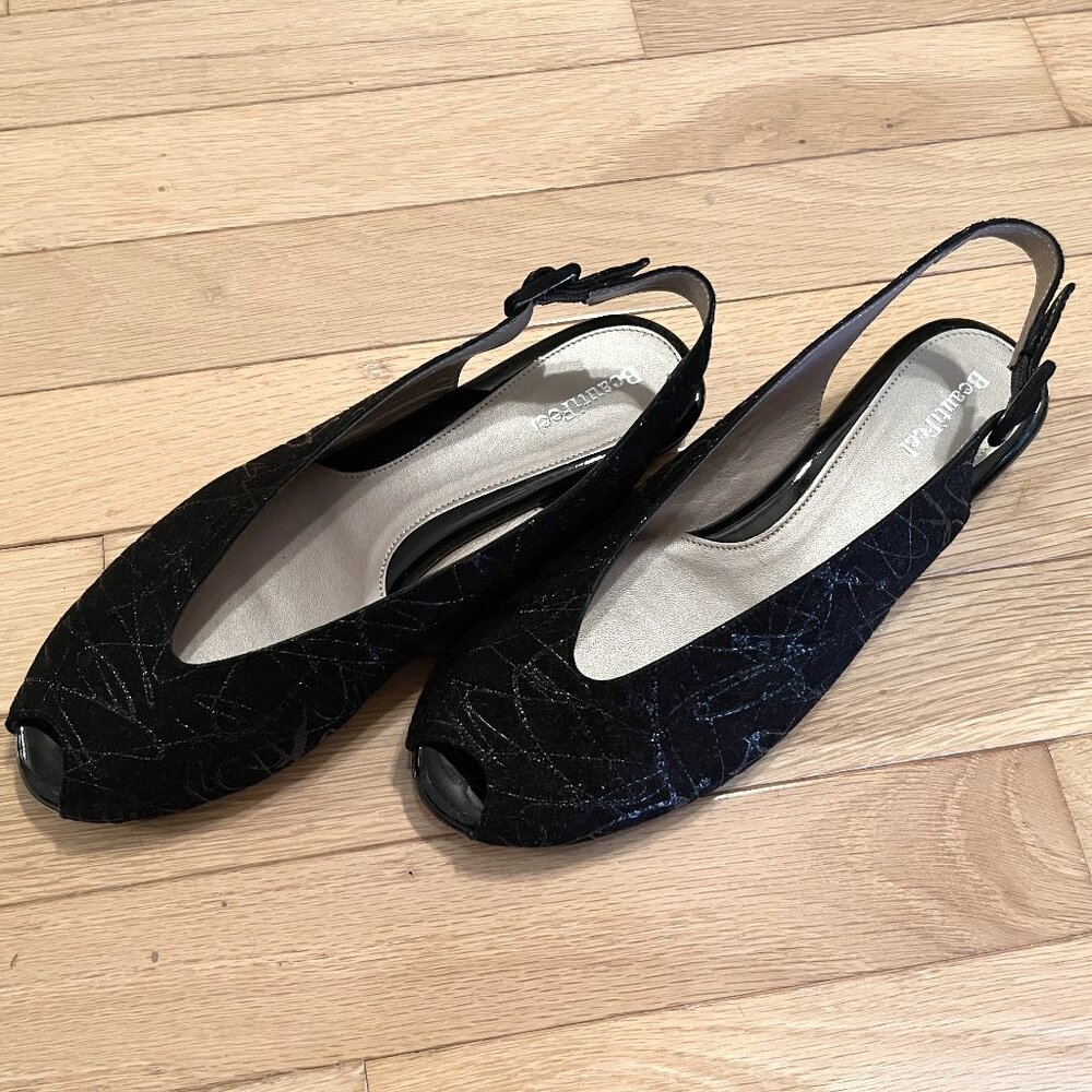 Beautifeel Sofia Black Fantasy Suede Slingback Peep Toe Size 38